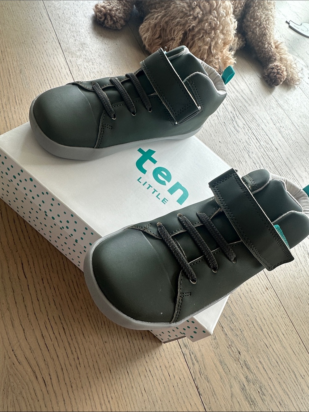 Ten Little Kids' Olive Green High-Top Sneakers with Hook-and-Loop Strap